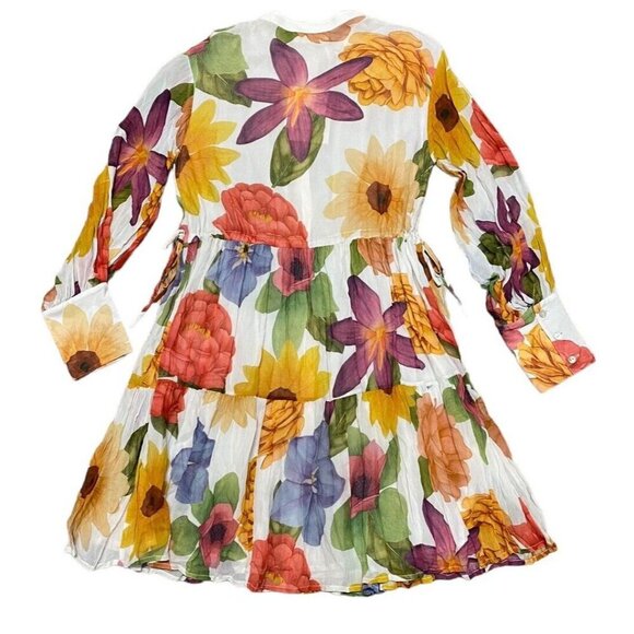 Carolina K Sz M Josefina Dress Floral Cream Button-Front Boho Classic Preppy - Picture 2 of 8